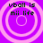 Purple background with four identical circular patterns, each containing concentric rings and the text "vball is mii life" in dark green pixelated font.