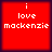 Red square icon with white pixelated text reading "i love mackenzie" arranged in three lines, displayed as a static image.
