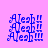 Blue pixelated text 'Aiesh' repeated three times vertically with 'II', 'III', and 'IV' suffixes on a pink background, partially obscured by cyan horizontal bars.