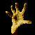 Pixelated hand with extended fingers on black background, next to red-bordered frame containing text 'SYSTEM of a down' in pixel art style.