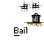 A 4x4 contact sheet of 16 animated frames showing a pixelated character in various poses interacting with trash cans, all labeled "Bail" below each frame.