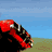 Red car with '01' on side moves through various angles against blue sky and green ground, ending in static text and logo.