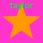 Four orange stars on a pink background with green text above each star reading "taylor" in pixelated font.