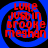 Four identical circular icons arranged in a , each containing red text over blue and black spiral backgrounds
