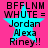 Four identical static images of a bright pink background with black text and cyan star overlay, each displaying 'BFFLNM WHUTE = Jordan Alexa Riney!!' in pixelated font.