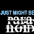 Animated sequence of pixelated text repeating 'JUST MIGHT BE' and 'PAPA HORN' in blue, green, white on black background with visible frame transitions.