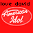 Red background with 'love david' text above a white oval logo containing 'American Idol' and 'Idol' text, transitioning to a pixelated scene of three figures at desks.