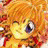 A 48x48 pixel buddy icon featuring a close-up of an anime-style character with orange hair and purple eyes on the left, paired with