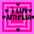 Pixelated pink and white square icon with 'I LUV AMELIA' text, heart symbols at corners, and layered borders.