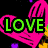 Six distinct 'LOVE' text designs with heart symbols in various colors and styles arranged in a