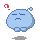 Pixelated blue character with closed eyes and downturned mouth, red question mark above head, gray shadow below on light gray background.