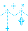 Blue pixelated cross-shaped icons with dotted lines and star-like dots on a gray background, arranged in two