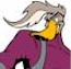 Pixelated static image of a character with light brown hair, yellow face, and purple jacket against white background.
