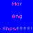 Pixelated text displays 'Mar', 'Ang', and 'Show!!!!!!!!!!' on a blue background with cyan rectangular overlays.