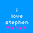 Blue background with white pixelated text reading 'i love stephen' and five pink/purple asterisk symbols below, showing animation change in symbol colors.
