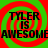 Four identical display 'TYLER IS AWESOME' text over red and green spiral backgrounds with pixelated text and motion blur effects