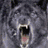 A four- shows a roaring wolf, red text blocks, a hooded figure with glowing eyes, and yellow text on green. The image is pixelated with low resolution