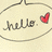 A pixelated speech bubble contains the word 'hello.' in lowercase letters with a red heart symbol to the right, set against a light beige background.