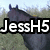 A horse's head in a grassy field with text overlays reading 'JessH5 loves horses' across four