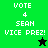 Green and black pixelated display 'VOTE 4 SEAN VICE PREZ!' text with star symbols changing from black to green