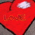 A contact sheet of 8 animated frames showing a red heart-shaped icon with the word "LOVE" in various glowing styles against a gray background.