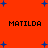 Red background with blue plus signs and repeated "MATILDA" text in pixelated font across four positions.