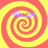 Four identical spiral patterns arranged in a on a yellow background, each with the word "Fizzle" in light purple text overlaid