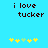 Pixelated text 'i love tucker' in dark brown on cyan background with yellow and light green star icons below, two variations of the icon's lower section visible.