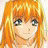 Pixelated anime-style portrait of a character with long orange hair and blue eyes, static single-frame image on transparent background.