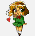Three anime-style chibi characters with heart symbols, each in distinct poses and outfits against a plain background.