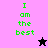 Green pixelated text "I am the best" on split background with black star and pink star icons.