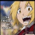 Pixelated anime-style character with blonde hair and wide eyes, wearing a red garment against a dark background with white text.
