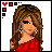 Pixel art contact sheet showing two frames of an animated Valentine's Day buddy icon with a woman in red dress and pink text asking 'will you be my valentine'