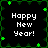 Pixelated black background with green vine border and four identical 'Happy New Year!' text blocks in white pixel font.