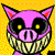 Pixelated cartoon pig with glowing eyes and sharp teeth on yellow background next to green text reading Original Icons .com