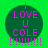Green background with four identical dark green circular icons displaying pink text "I LOVE U COLE" and pink exclamation marks below.