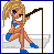 Animated contact sheet of a pixel art fishing icon featuring a blonde woman in blue bikini, with text variants and fish animations across 25 sampled frames.