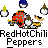 Animated contact sheet showing multiple frames of a RedHotChiliPeppers-themed buddy icon with pixelated characters and repeated text.