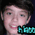 four buddy icons with pixelated faces and text overlays, featuring a person in black clothing, an orange figure holding a heart, a grayscale face, and empty space