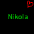 Red pixelated heart symbol above two green 'Nikola' text instances on black background.