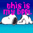 Pixelated image with pink text reading 'this is my bff.' above two white cloud-like shapes on a blue gradient background.
