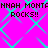 Pixelated text repeats 'HNAH MONTANNAH MONTE ROCKS!!' over a bright pink background with cyan diamond patterns.