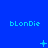 Blue background with repeated 'blonDie' text and changing pixel symbols across three