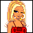 Pixelated cartoon-style buddy icon featuring a blonde woman in red dress with pink watercolor background and text fragments "iLl TaKe yOu" and "To ThE CanDy ShOp" across four quadrants.