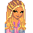 Pixel art contact sheet showing multiple frames of a cartoon character with blonde braided hair, pink and blue clothing, and visible text elements including "MIZZ BITCH" and "tHaT*s".