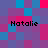 Pixelated of blue and pink squares with four instances of the text 'Natalie' in black pixelated font