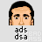 Pixelated cartoon head with dark hair and neutral expression, surrounded by repeated text elements in speech bubbles.