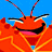 Pixelated orange crustacean with segmented body, two antennae, and wide grin against blue background; green text 'OriginalIcons.com' on dark green