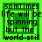 Green and black pixelated text reads "somtimes life will be spinning but the world still" with a central square pattern, displayed in four identical