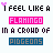 Pixelated text displays "I FEEL LIKE A FLAMINGO IN A CROWD OF PIGEONS" with pink and blue lettering, small purple hearts above each phrase, and gray bird icons below the middle